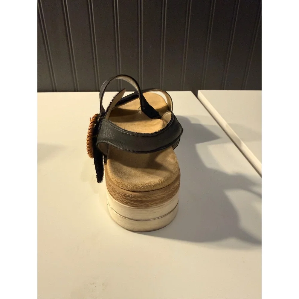 Remonte leather shoes sandles black leather with white platform sides